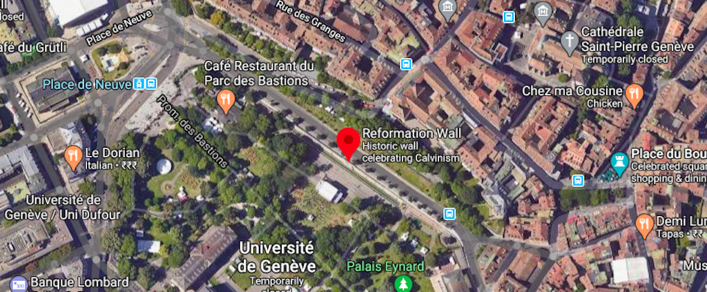 Satellite view of the Reformation wall in Geneva
