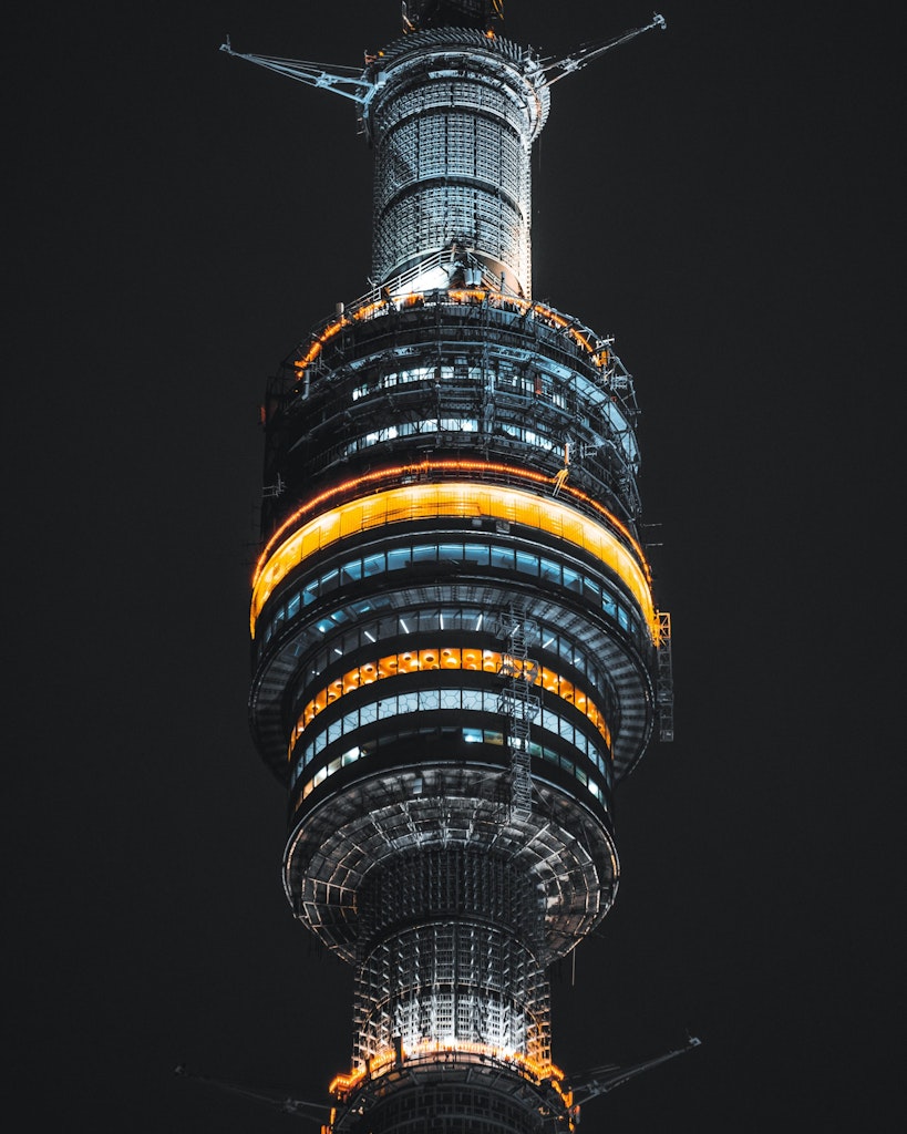 The Ostankino tower with the loghts in night 
