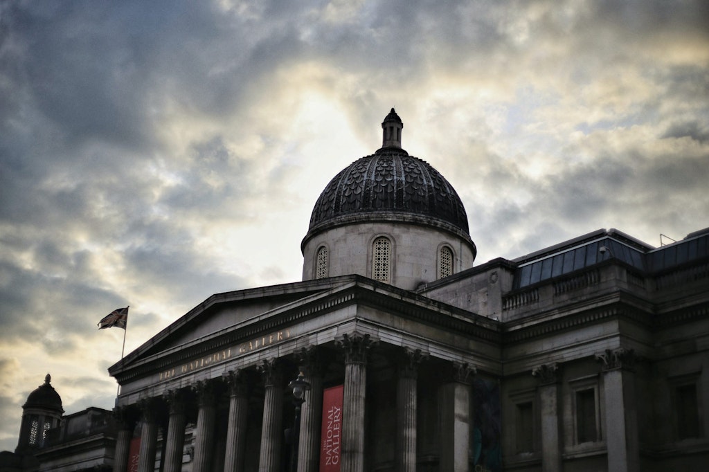 The National Gallery in London during the sunset