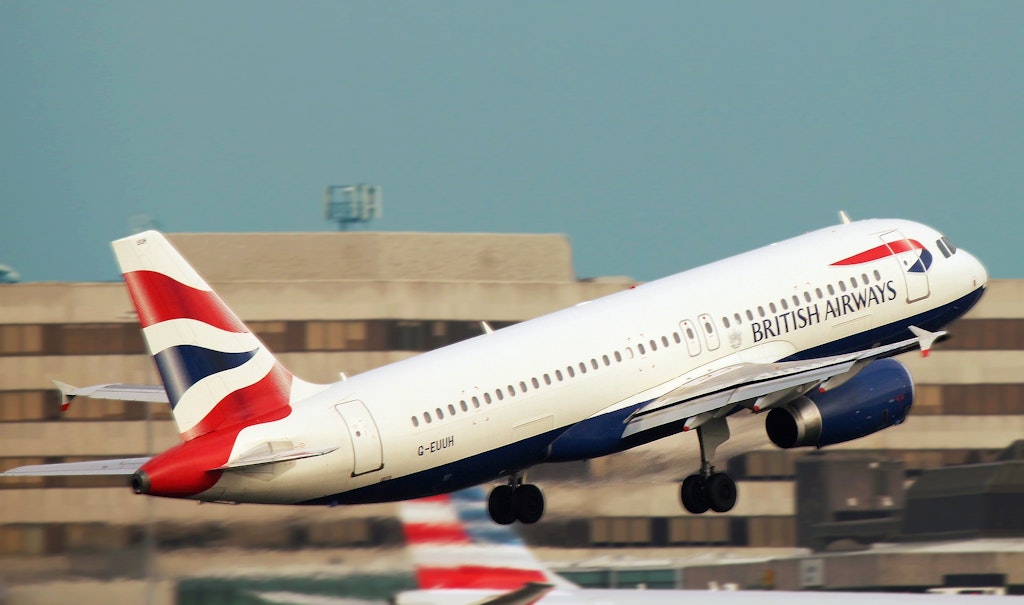 A flight of British Airways taking off