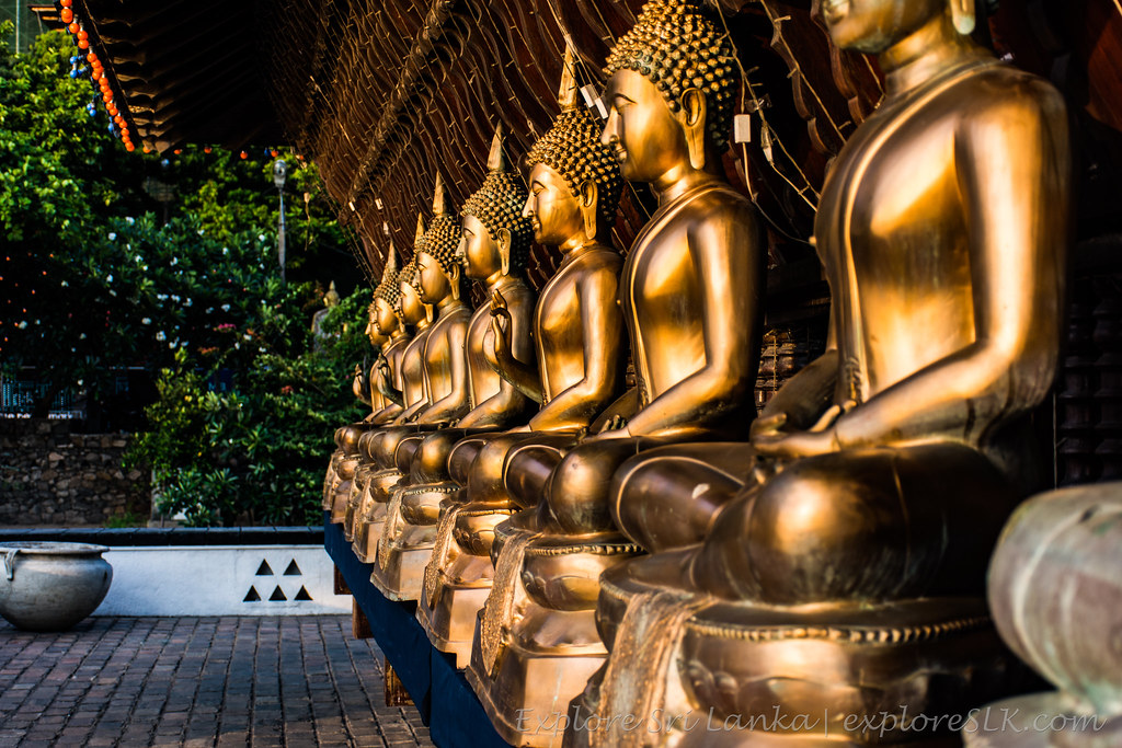 Line of Buddha statues in the Gangaramaya temple