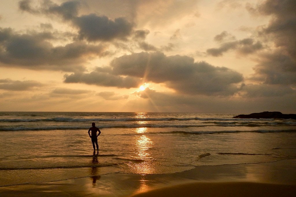 An breathtaking view of sunset at Bentota beach in Sri Lanka