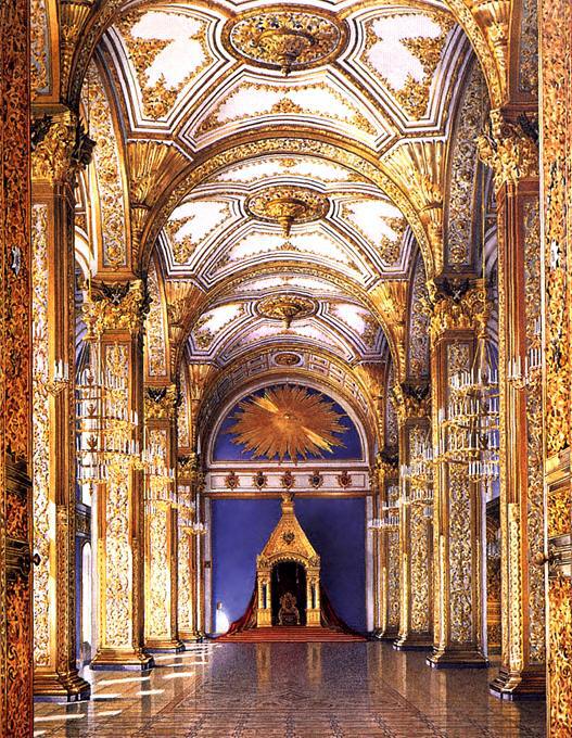 Then newly-decorated Hall of St Andrew in the Grand Kremlin Palace.