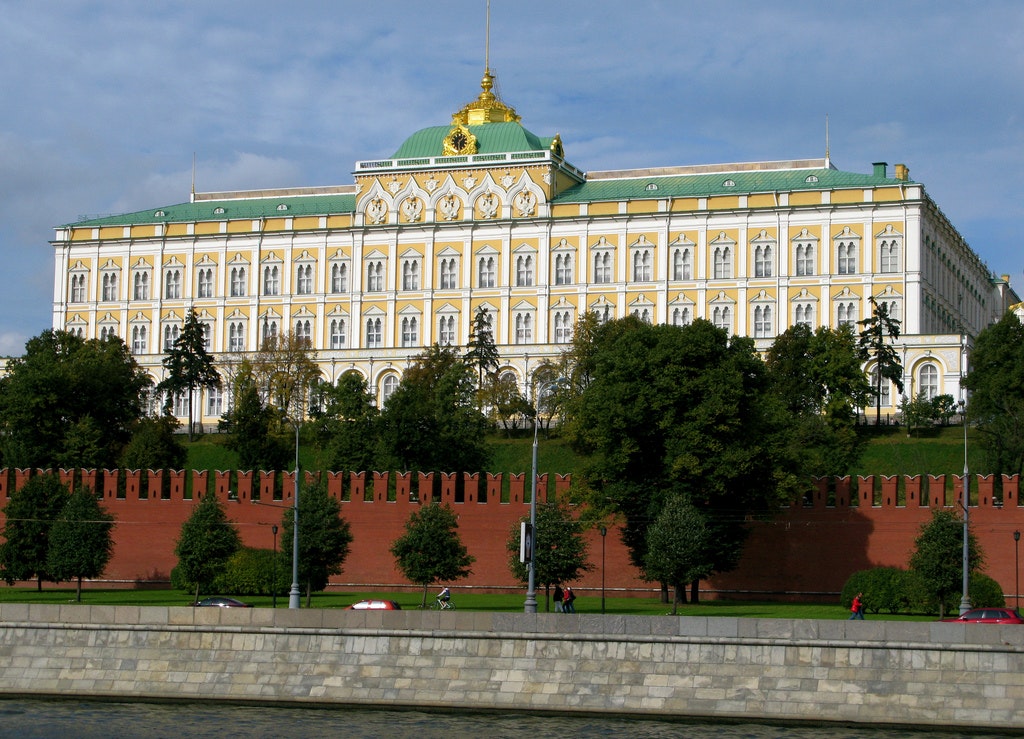 The Grand Kremlin palace facade viewed from Moskva river