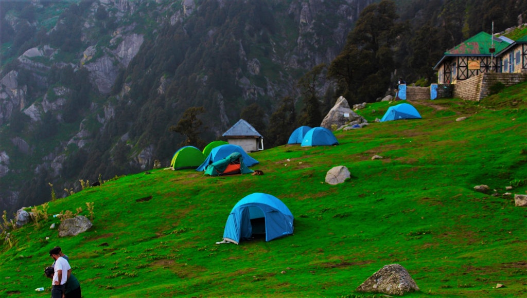 Camping on the way to Triund Trek one of the best places to visit near Dharamshala