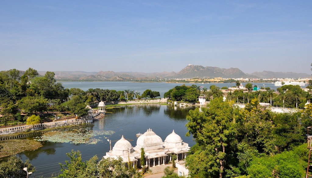 Scenic beautiful view of Udaipur city in India 