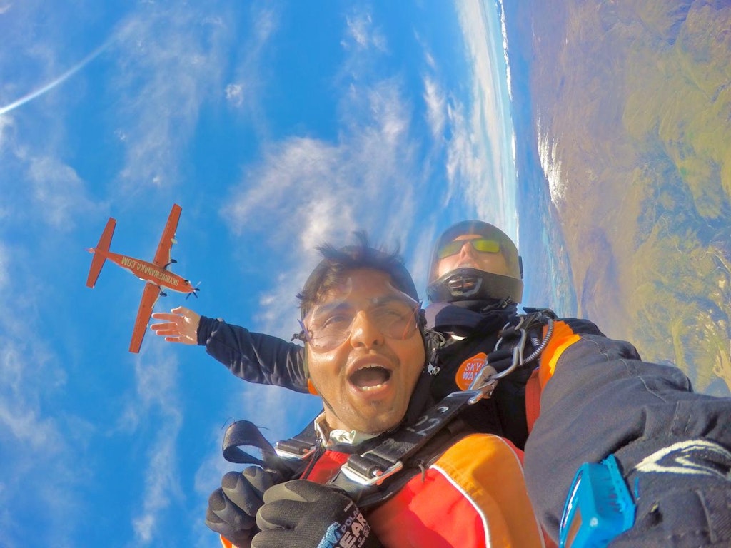 Skydivving during his honeymoon