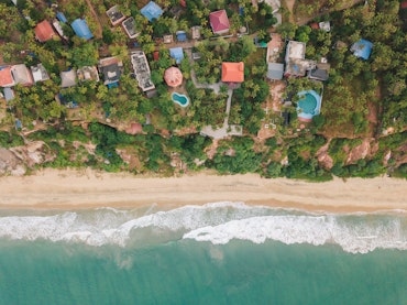 Aerial view of a beach in Kerala