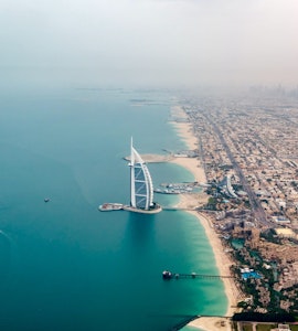 An aerial view of Dubai along with the sea