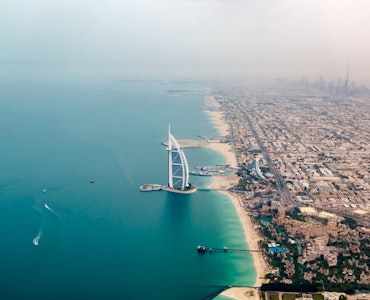 An aerial view of Dubai along with the sea