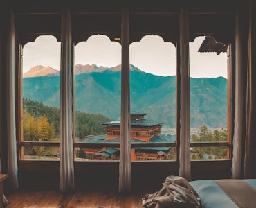 Mountain views from window Bhutan