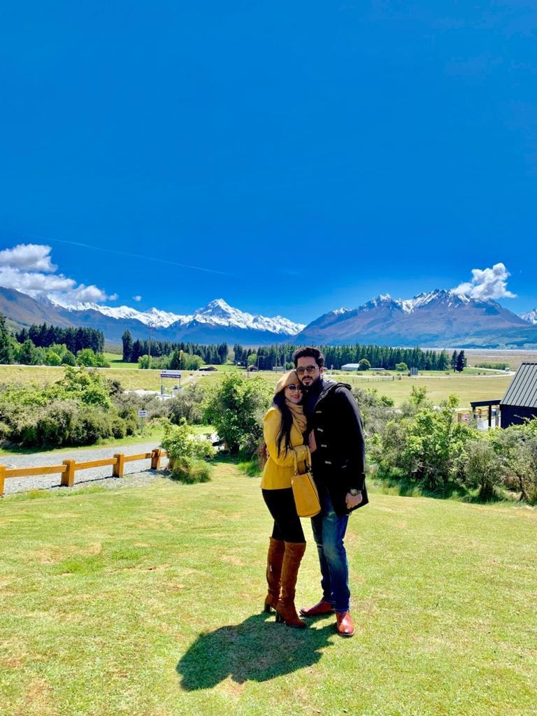 A couple in New Zealand during their honeymoon