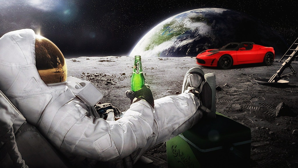 An astronaut chilling with a beer on the Moon