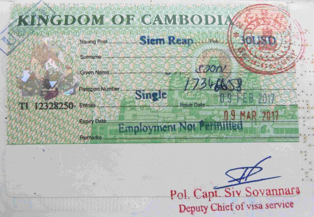 A picture of Cambodian visa for COVID-19 travel