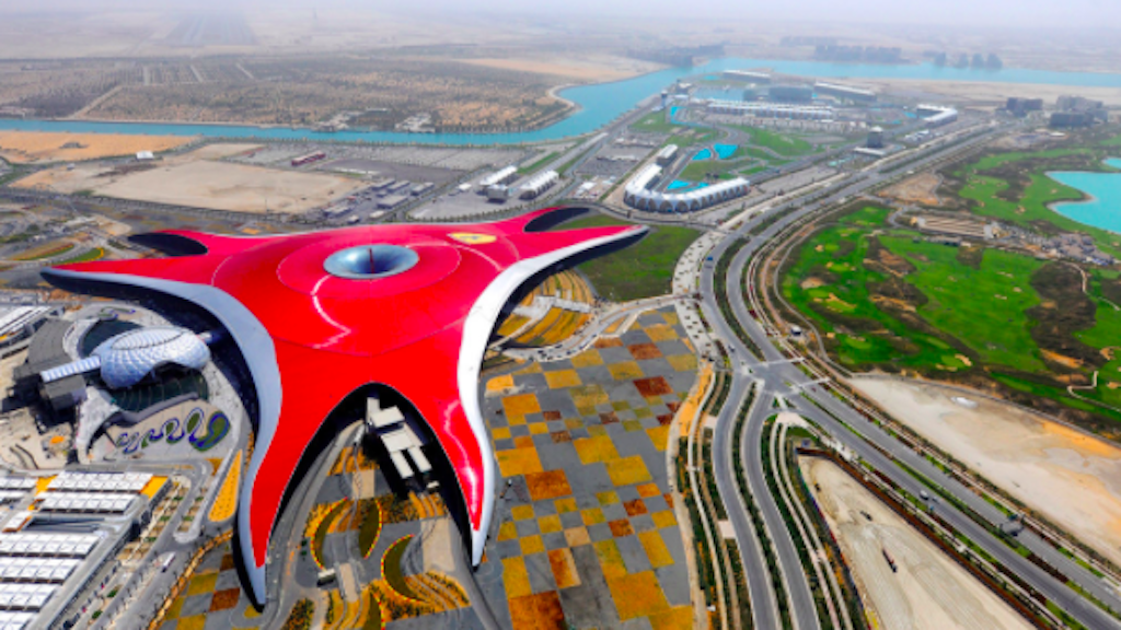 Top view of Ferrari world and Yas Marina circuit