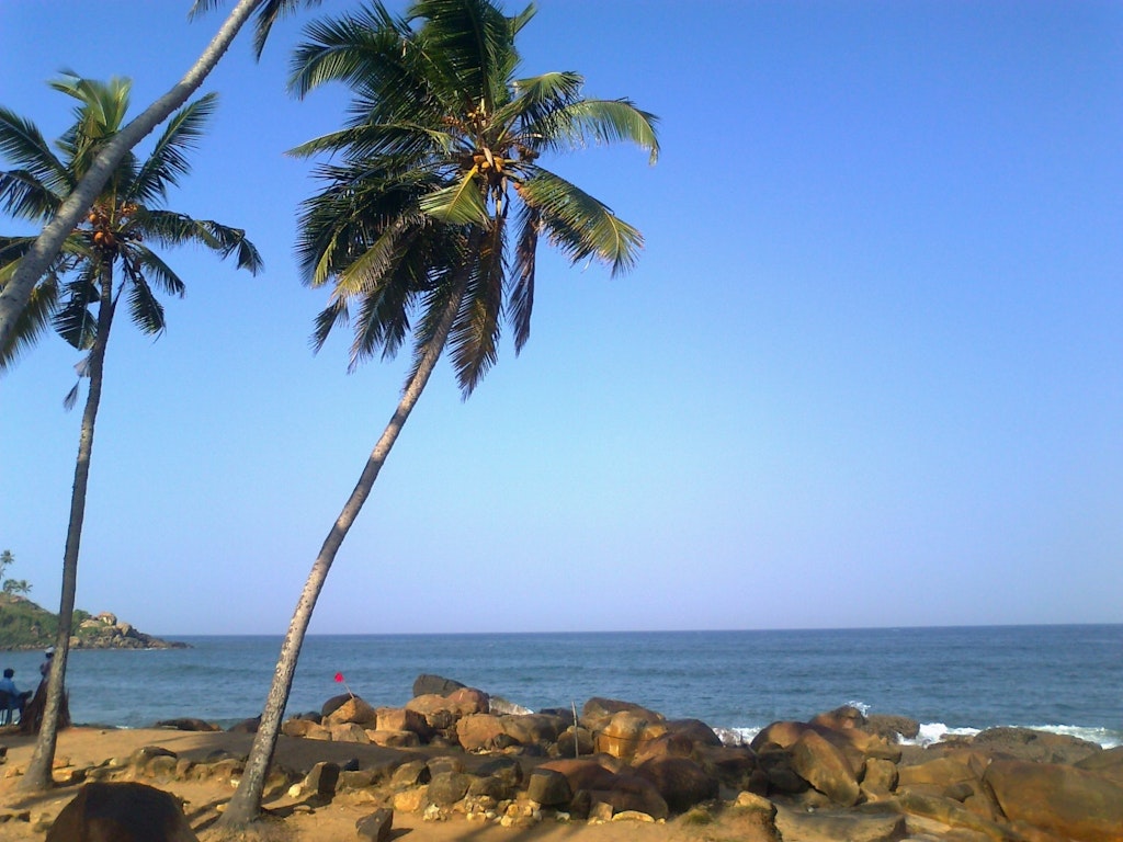 View of the Kovalam beach from the Ashokam beach resort in Kerala