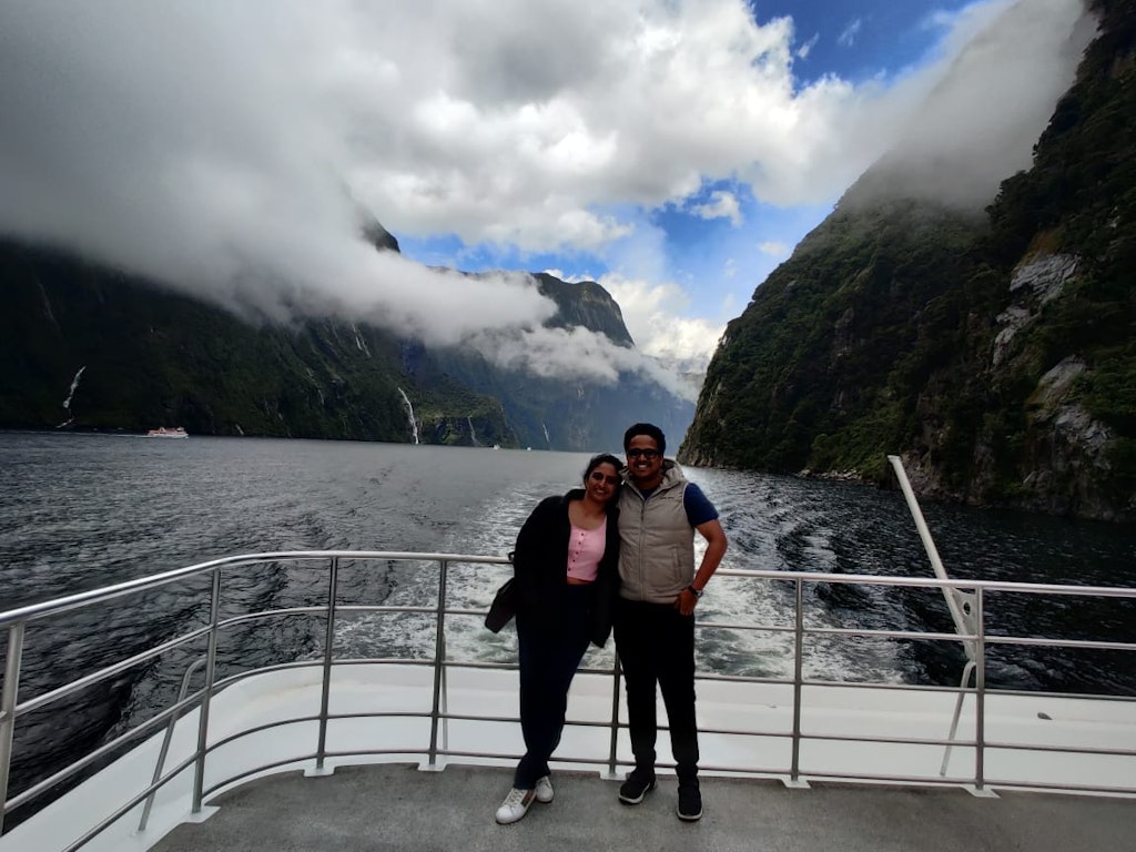 at the beautiful views of Milford sound