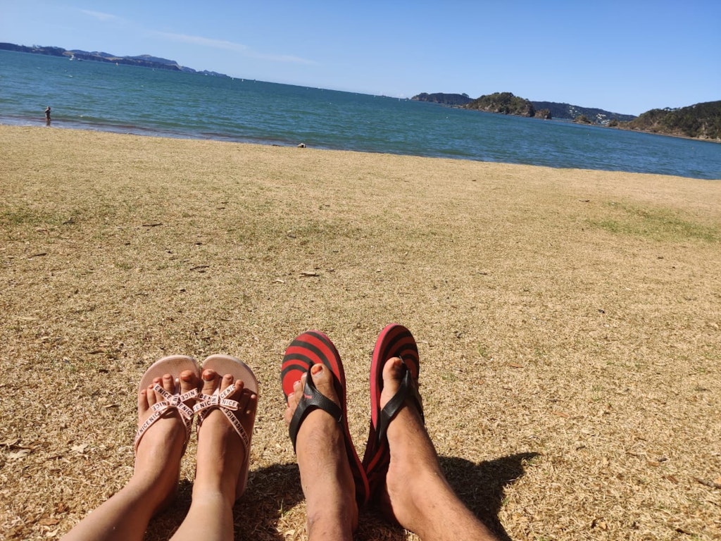 Relaxing at lake view during New Zealand Honeymoon trip