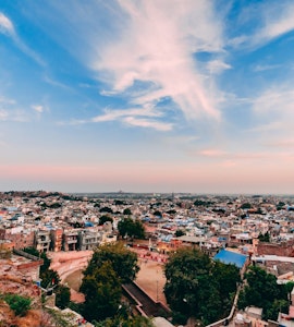 wide shot of the blue city of Jodhpur