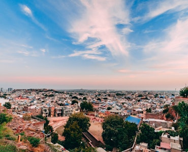 wide shot of the blue city of Jodhpur