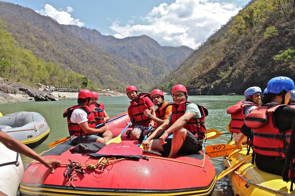 a group ready for river rafting