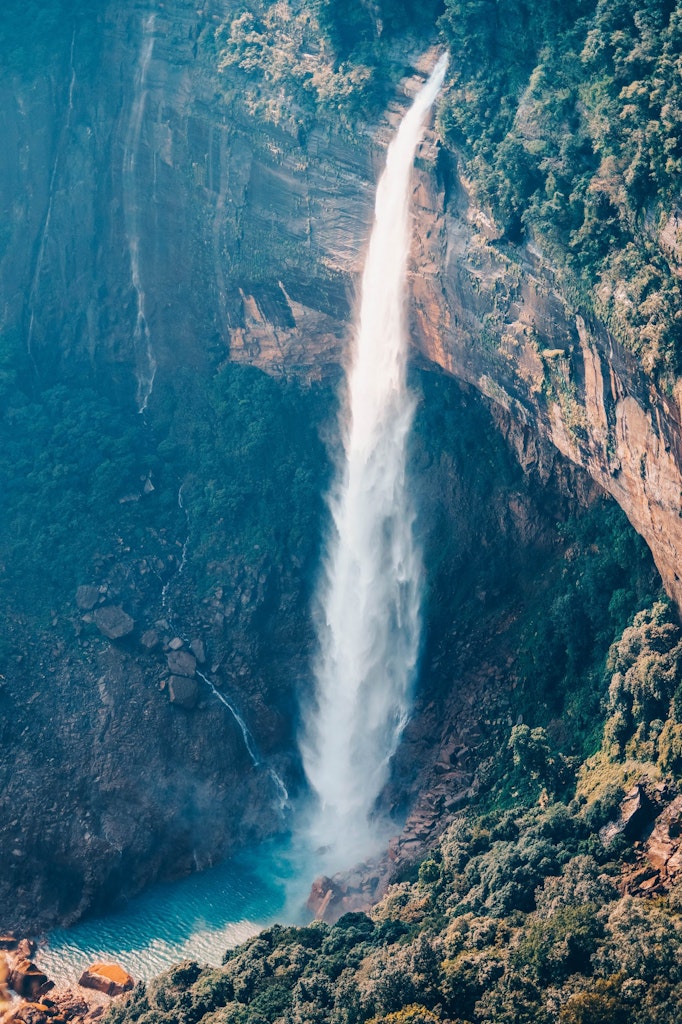 Top perspective view of Nohkalikai Falls in Meghalaya