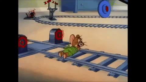 Jerry stuck in train track