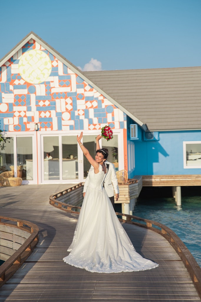 A bride during her wedding in a resort