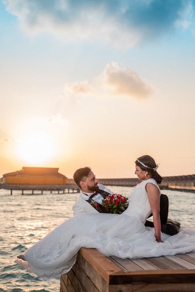 A wedding couple in the Maldives