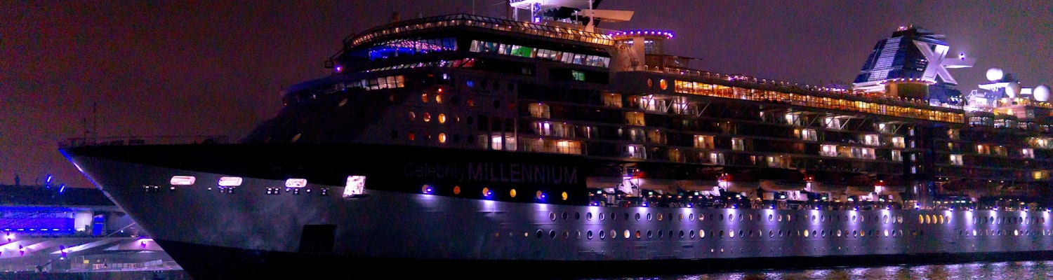 A cruise ship at night
